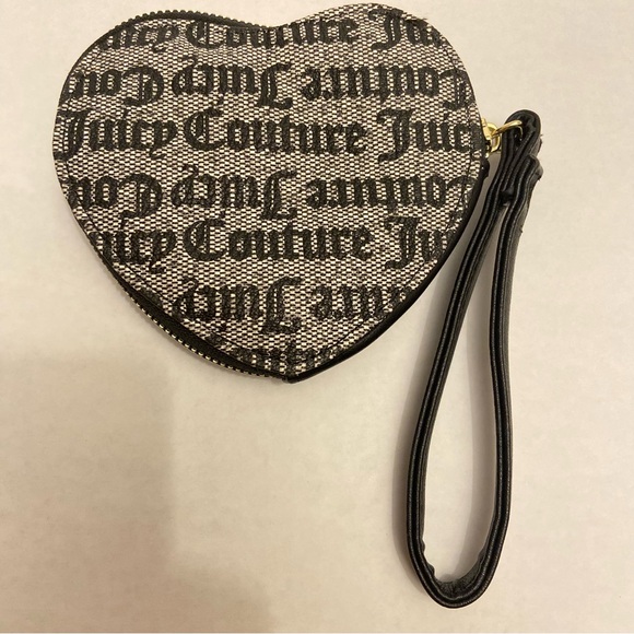 Juicy Couture Heart-Shaped Black and Gold Logo Zip Around Clutch Wristlet. - Picture 2 of 3